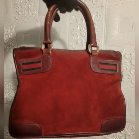 Gucci Burgundy Suede Leather Vintage Sherry Web Satchel Handbag  Authentic - Picture 7 of 16
